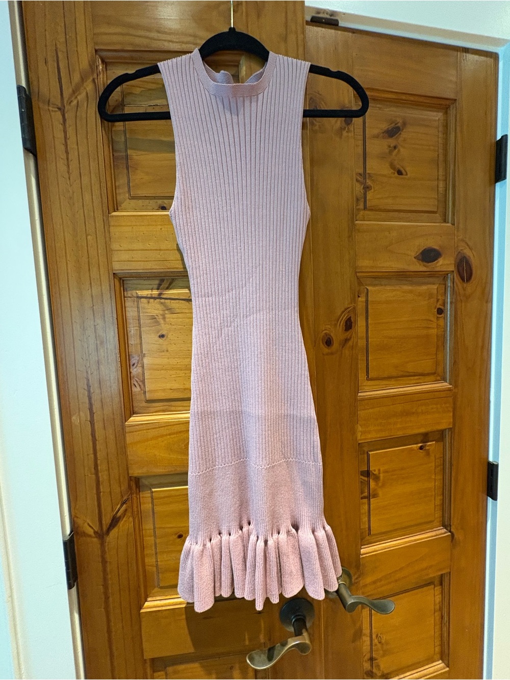 Sleeveless Ribbed Pinkish-lavender Knit Dress with Ruffle Hem